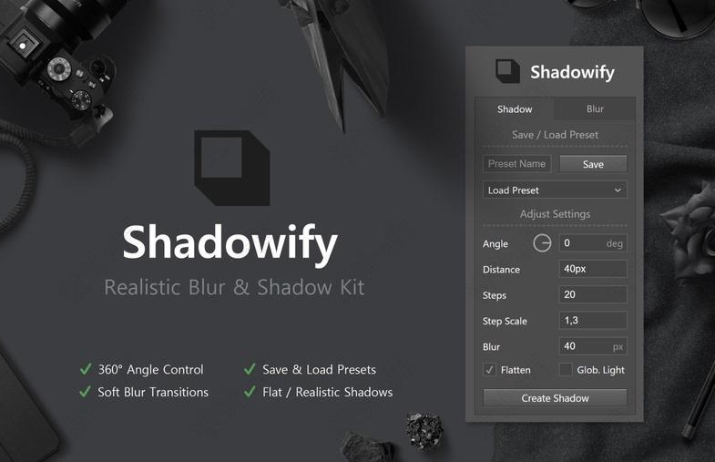 ps平滑长投影插件 Shadowify v2.0【支持ps2021版本及以上】最新中文版