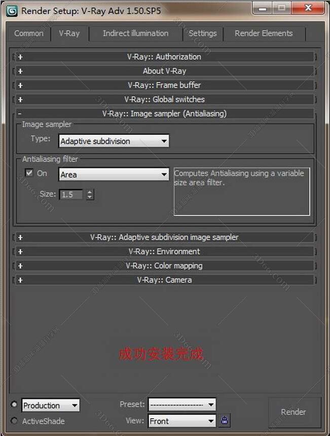 vray1.5【adv 1.5 sp5 for 3dmax2011】渲染器（64位）英文版